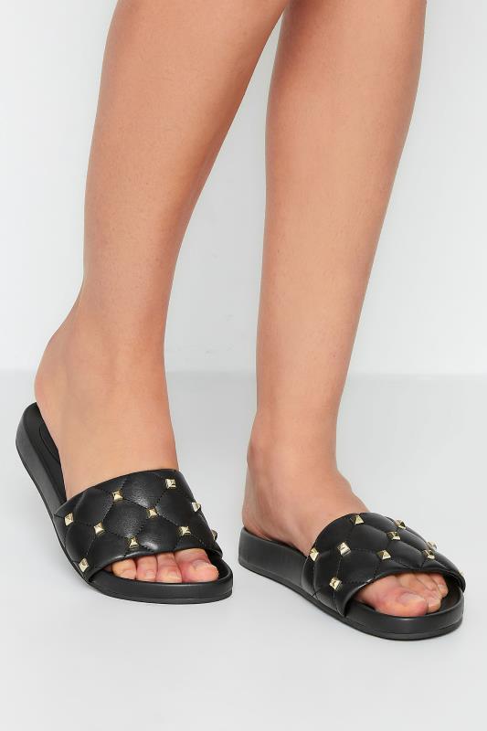  Grande Taille LTS Black Stud Quilted Sliders In Standard Fit