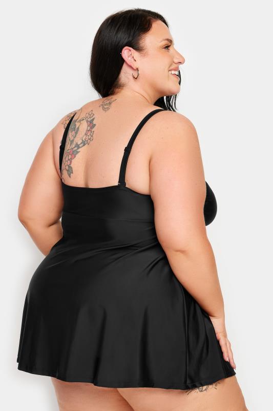 YOURS Plus Size Black Buckle Front Tummy Control Swim Dress | Yours Clothing 6