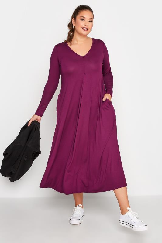 LIMITED COLLECTION Plus Size Purple Pleat Front Dress | Yours Clothing 1