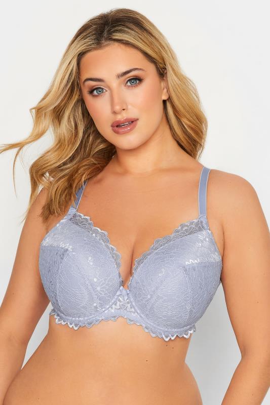 Plus Size YOURS Curve Pale Blue Lace Padded T-Shirt Bra | Yours Clothing  1