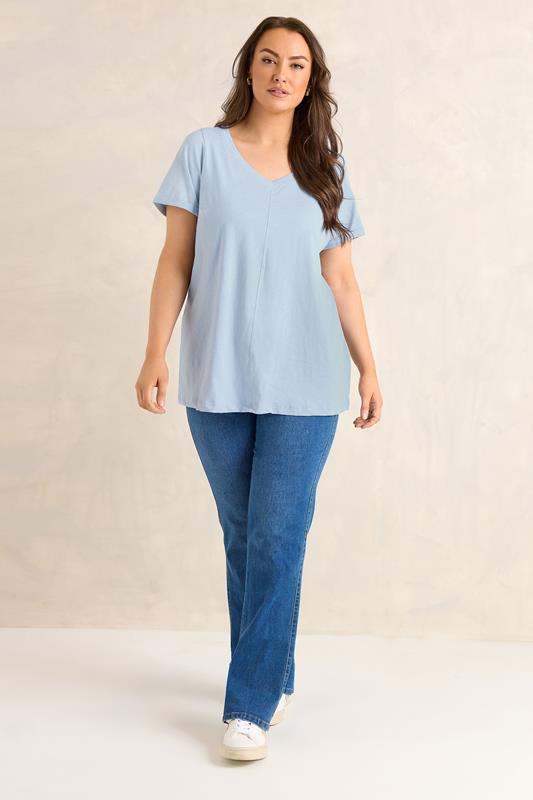 EVANS Plus Size 2 Pack Blue & White Cotton T-shirts | Evans 4