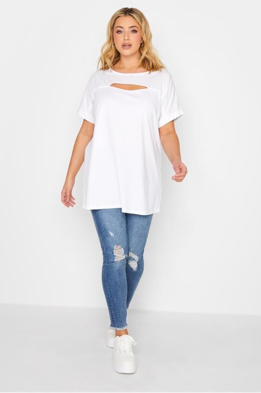 YOURS Plus Size White Cut Out T-Shirt | Yours Clothing 2