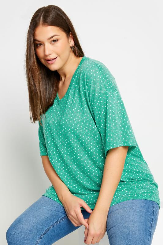 Plus Size  YOURS Curve Green Dot Print Oversized Top