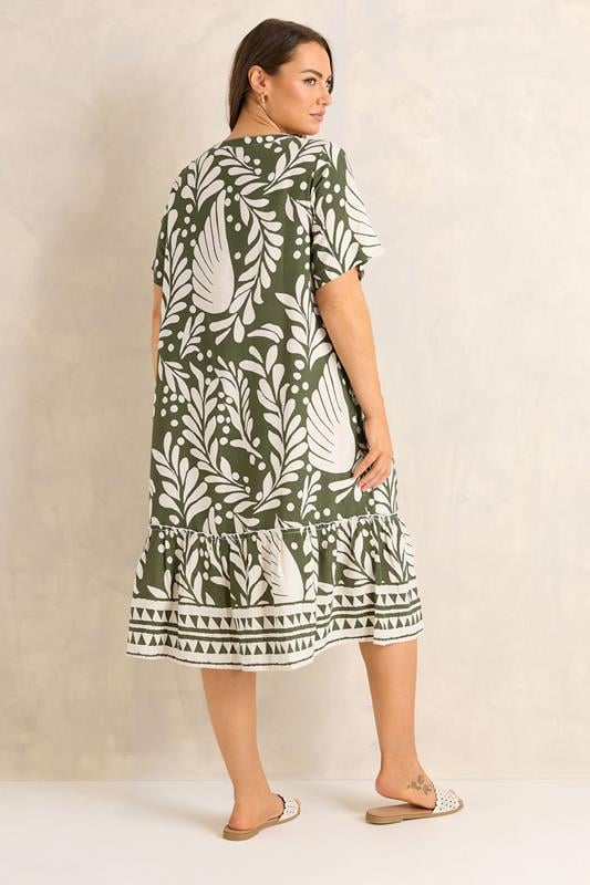 EVANS Plus Size Green Abstract Pintuck Dress | Evans 4