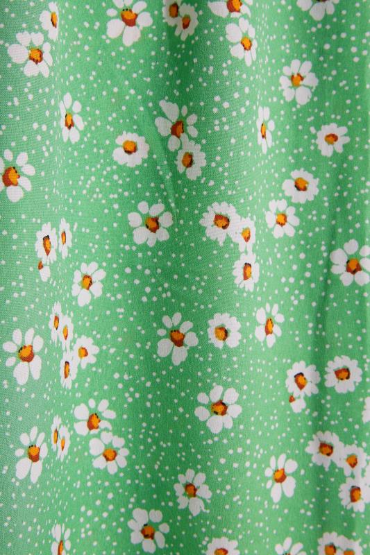 Curve Green Daisy Print Frill Sleeve Wrap Dress 5