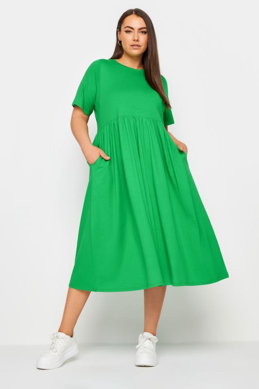 YOURS Plus Size Green Pure Cotton Midaxi Dress | Yours Clothing 1