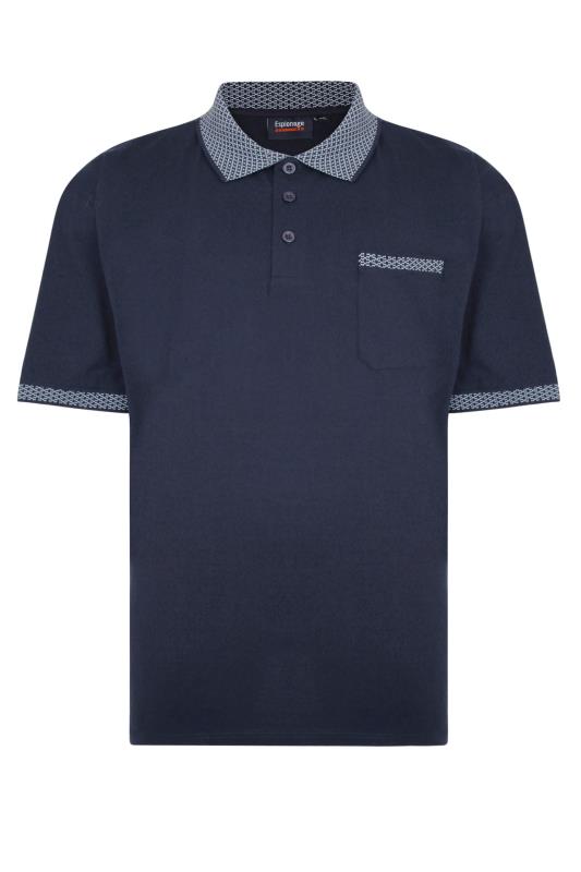 ESPIONAGE Navy Jacquard Collar Polo Shirt_F.jpg