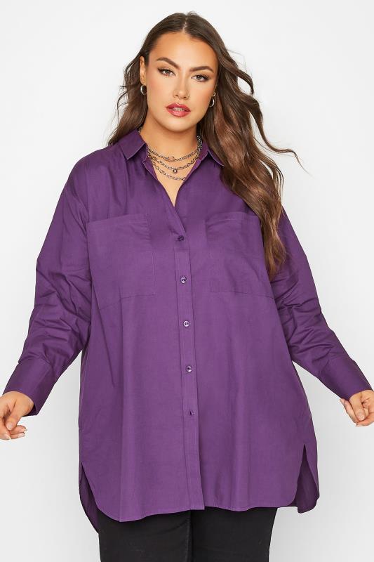 LIMITED COLLECTION Curve Dark Purple Oversized Boyfriend Shirt | Yours Clothing 2