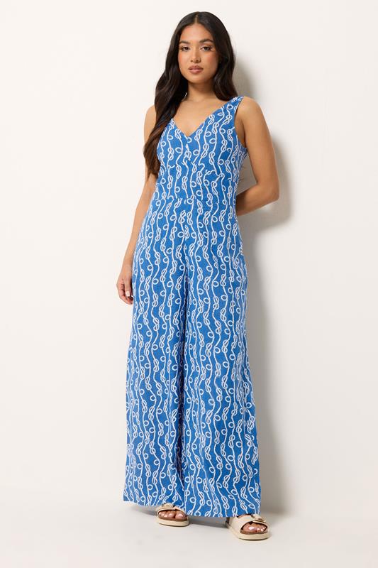 PixieGirl Petite Women's Blue Rope Print Wide Leg Jumpsuit | PixieGirl 1