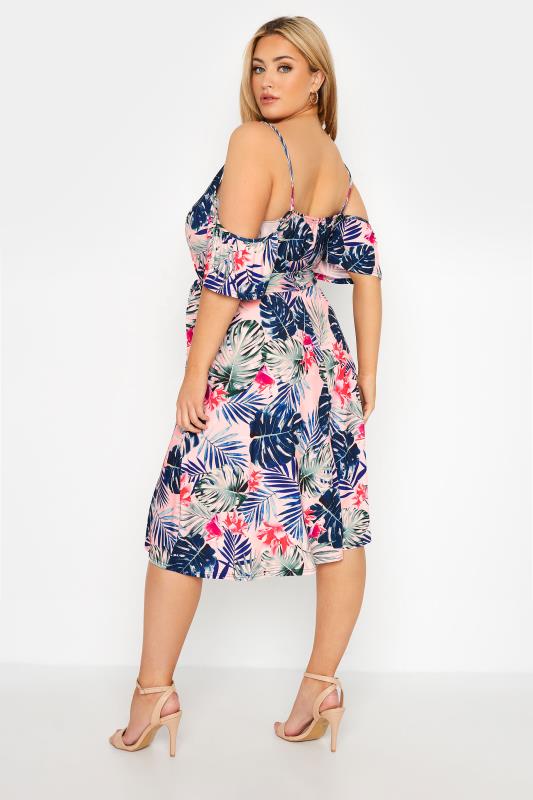 YOURS LONDON Plus Size Pink Tropical Cold Shoulder Dress | Yours Clothing 3