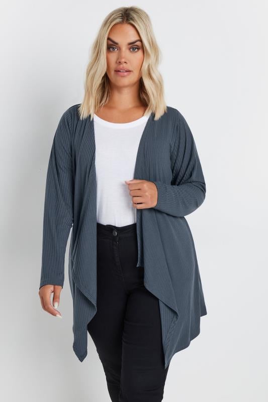  Tallas Grandes YOURS Curve Blue Ribbed Waterfall Cardigan