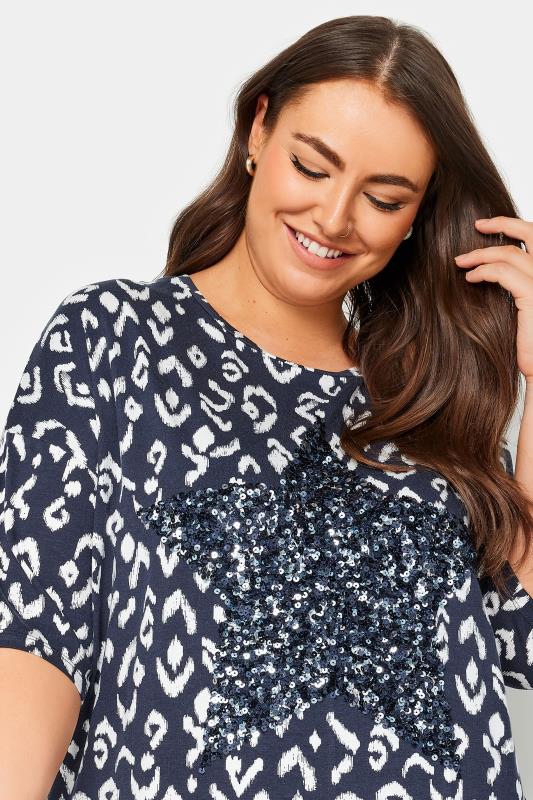 YOURS Plus Size Blue Star Sequin Embellished Top | Yours Clothing 4