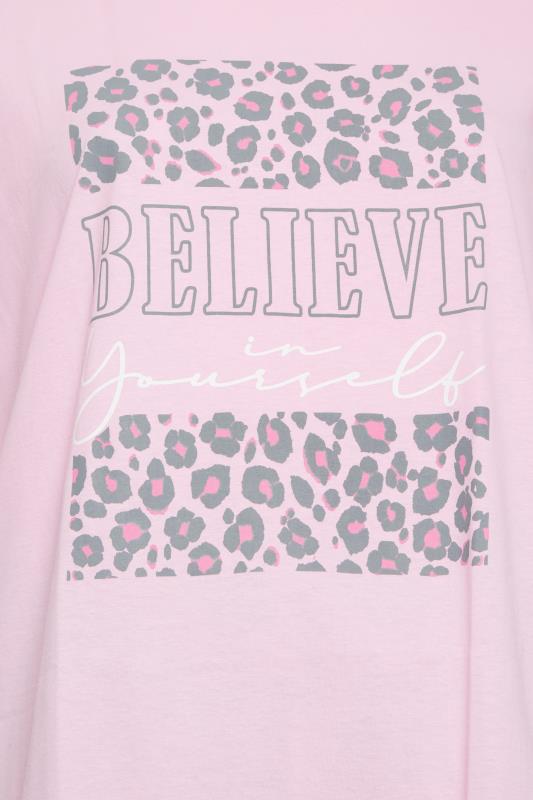 YOURS Plus Size Pink 'Believe In Yourself' Slogan Pyjama Set | Yours Clothing 5
