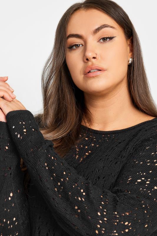 YOURS Plus Size Black Slash Neck Knitted Jumper | Yours Clothing 4
