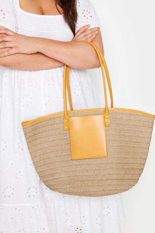 Brown & Yellow Straw Beach Bag | Yours Clothing 2