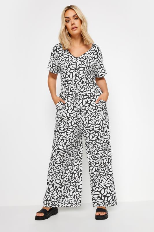 YOURS Plus Size White Leaf Print Wide Leg Jumpsuit | Yours Clothing 3