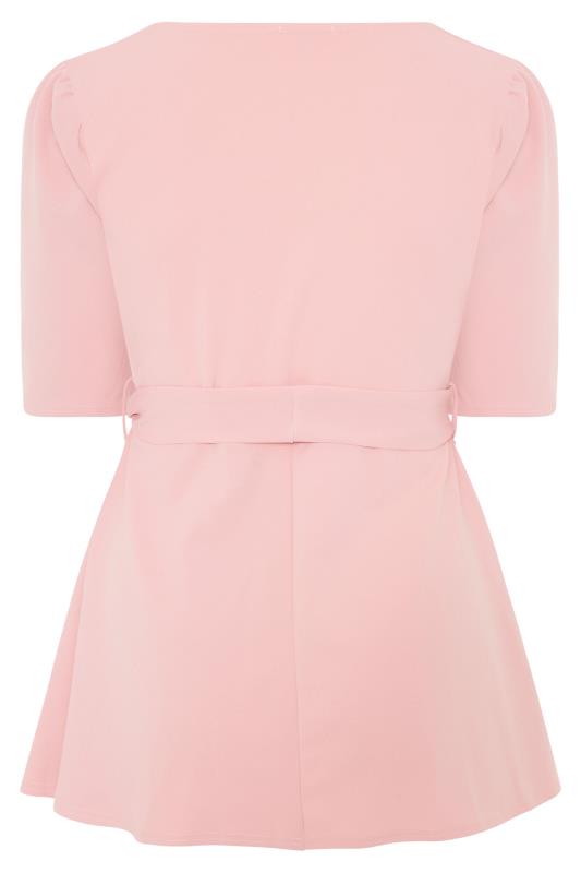 YOURS LONDON Plus Size Blush Pink Notch Neck Peplum Top | Yours Clothing 7
