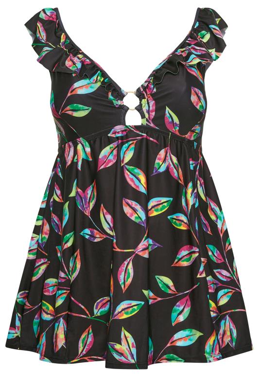 YOURS Curve Plus Size Black Tropical Print Frill Swimdress | Yours Clothing  7