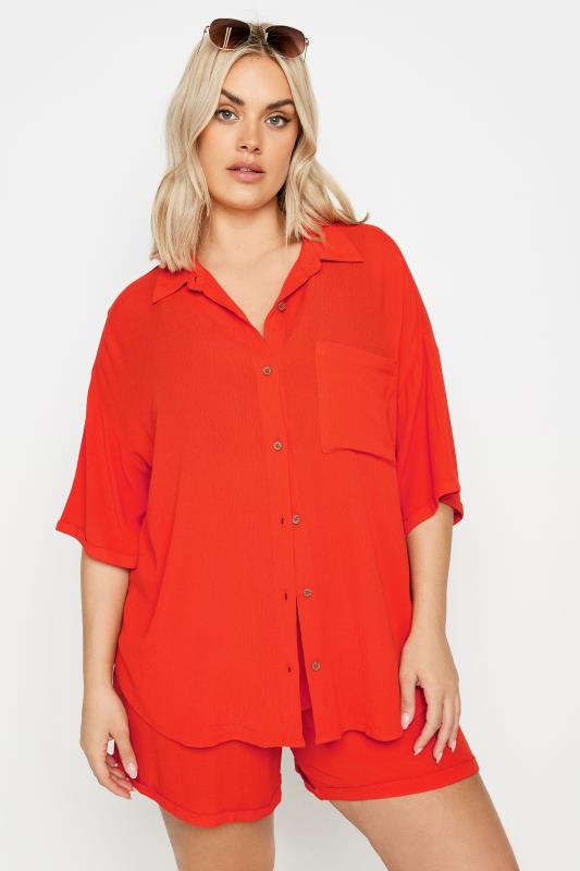 Plus Size  LIMITED COLLECTION Curve Red Crinkle Shirt