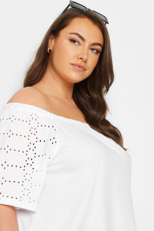 YOURS Plus Size White Broderie Anglaise Bardot Top | Yours Clothing 4