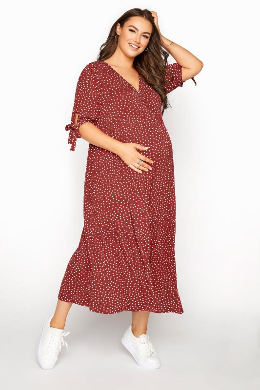  Grande Taille BUMP IT UP MATERNITY Red Polka Dot Smock Maxi Dress