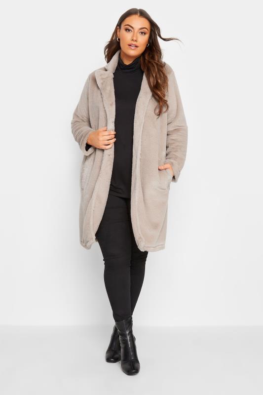 YOURS Plus Size Beige Brown Faux Fur Jacket | Yours Clothing 1