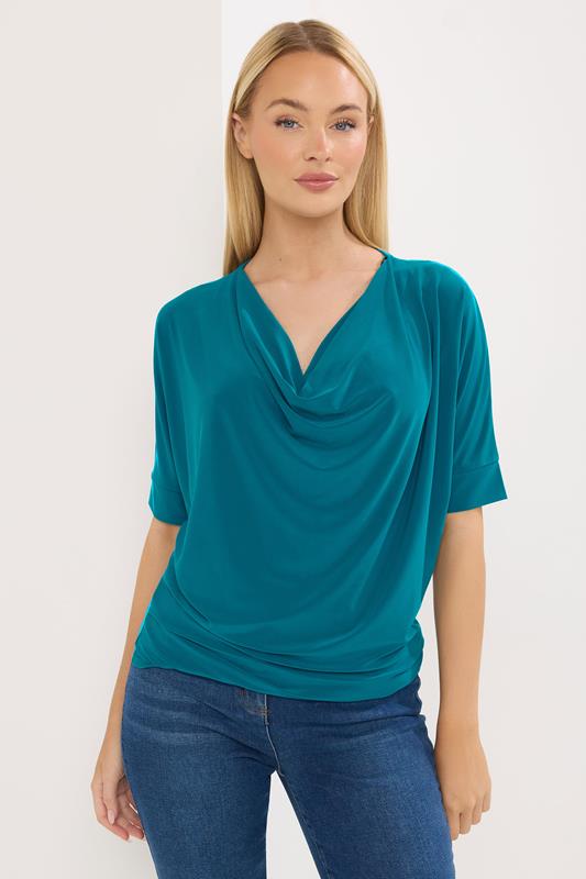  STAR Teal Green Cowl Neck Top