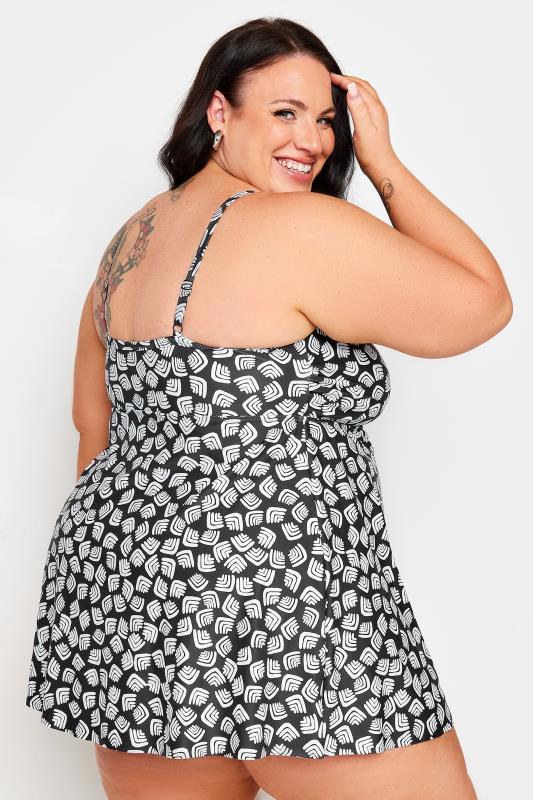 YOURS Plus Size Black Abstract Print Tummy Control Swimdress | Yours Clothing 4
