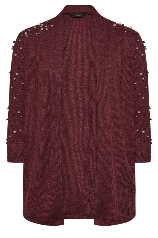 Plus Size Burgundy Pearl Embellished Sleeve Cardigan | Yours Clothing 6