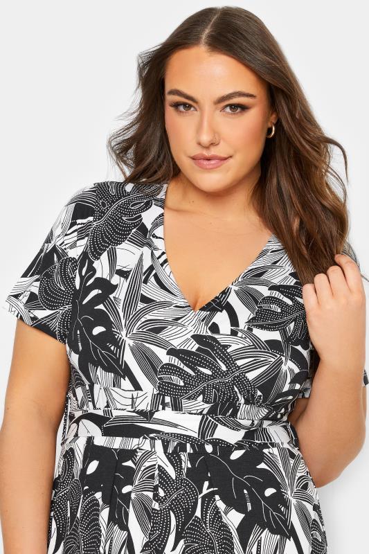 YOURS Plus Size Curve Black & White Floral Leaf Print Front Tie Maxi Dress| Yours Clothing  4