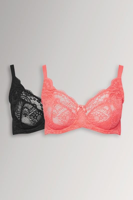  YOURSET 2 PACK Curve Black & Pink Lace Underwired Bras