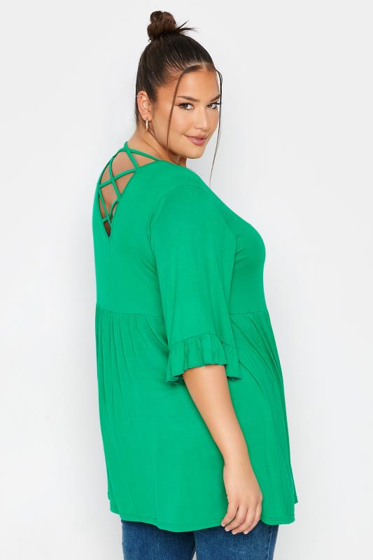 LIMITED COLLECTION Plus Size Jade Green Cross Back Frill Top | Yours Clothing 1