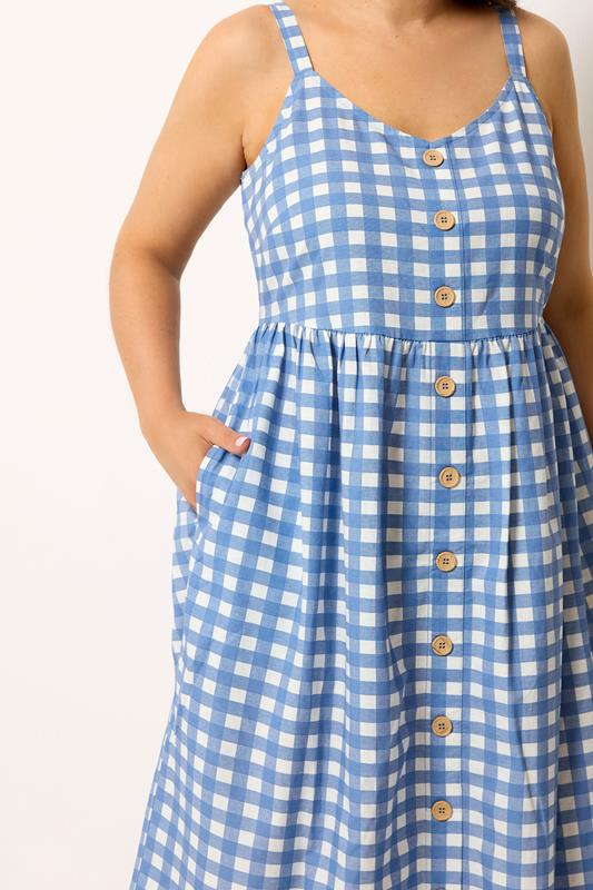 YOURS Plus Size Blue Gingham Linen Dress | Yours Clothing 4