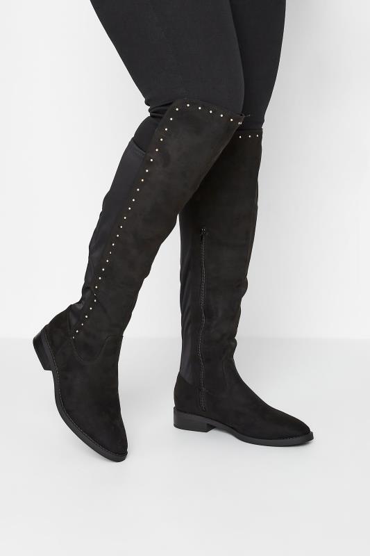  dla puszystych LIMITED COLLECTION Black Stud Over The Knee Boots In Wide E Fit & Extra Wide EEE Fit