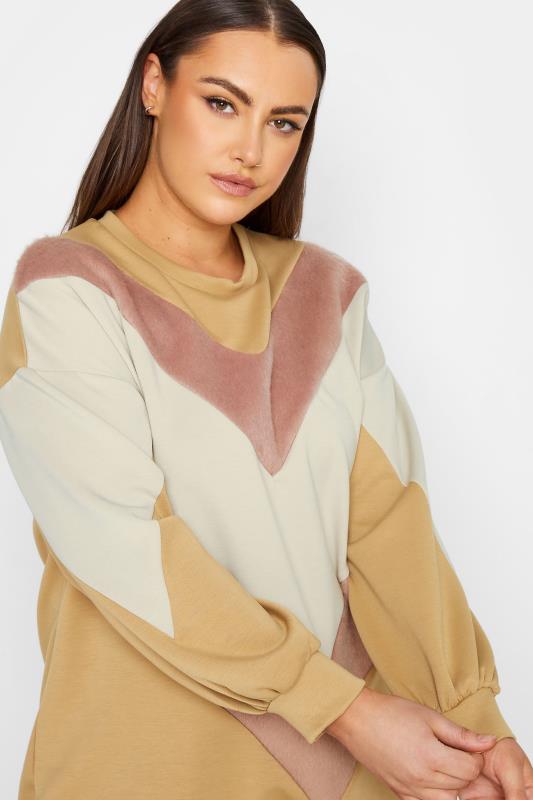 YOURS LUXURY Plus Size Natural Brown Faux Fur Chevron Sweatshirt | Yours Clothing 1