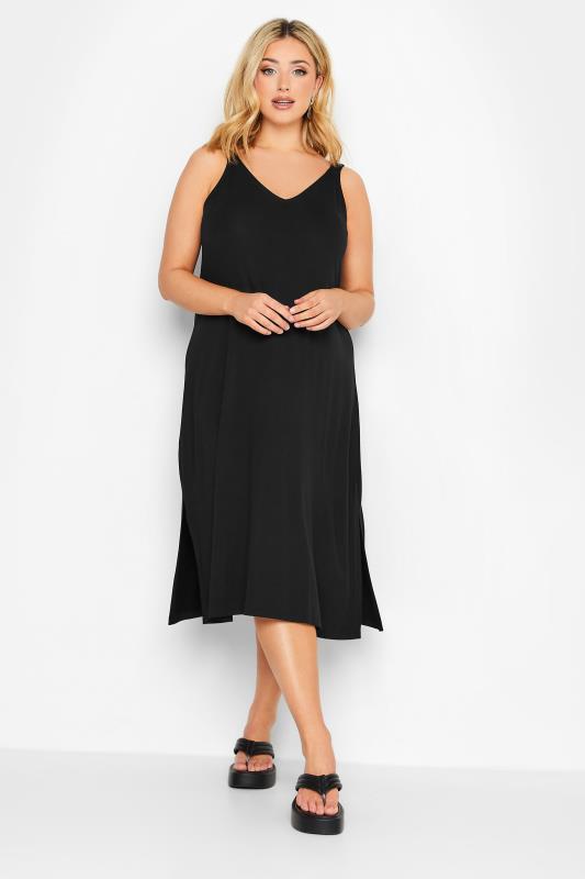 YOURS Curve Plus Size Black Strap Midi Beach Dress | Yours Clothing  1