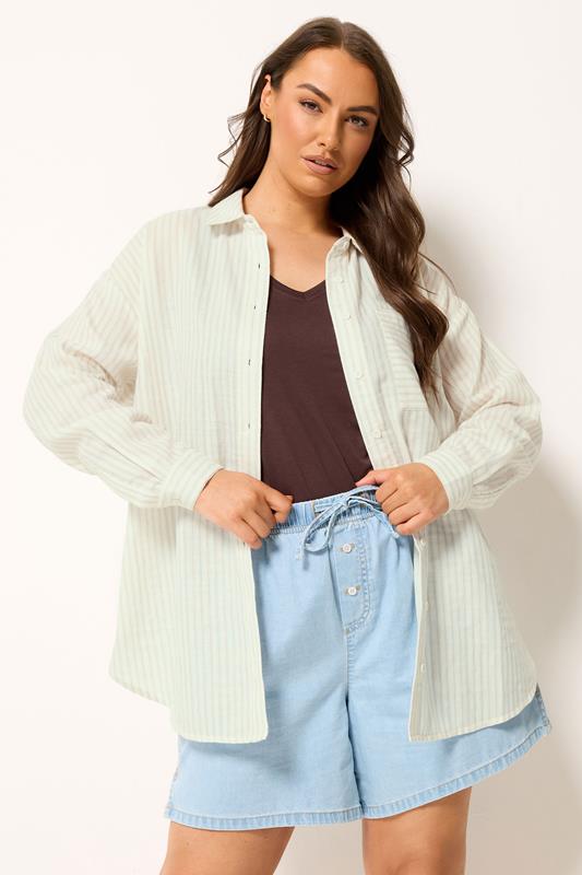  YOURS Curve Ivory White Stripe Button Shirt