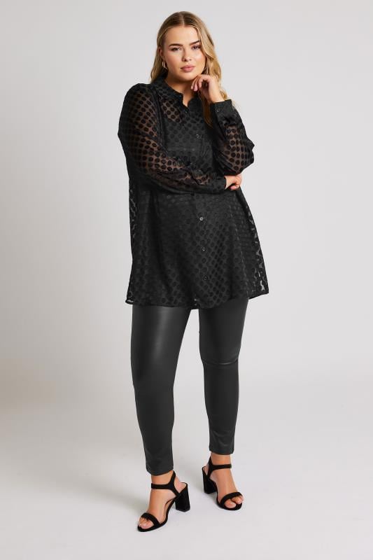 YOURS LONDON Plus Size Black Burnout Polka Dot Shirt | Yours Clothing  3