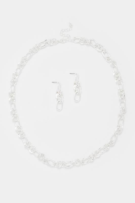 Silver Tone Chain Necklace & Earring Set | Yours Clothing 1