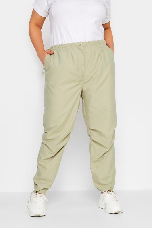 YOURS Curve Plus Size Stone Brown Parachute Trousers | Yours Clothing  1