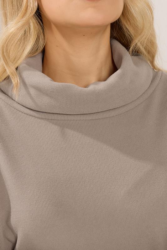 LTS Tall Women's Natural Brown Ribbed Roll Neck Top | Long Tall Sally 4