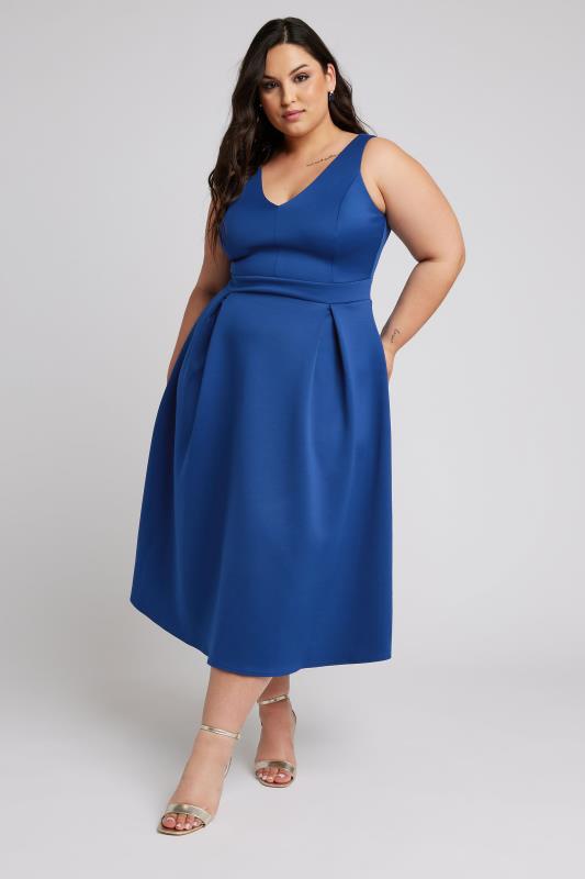 YOURS LONDON Plus Size Blue Pleat Dress | Yours Clothing 1