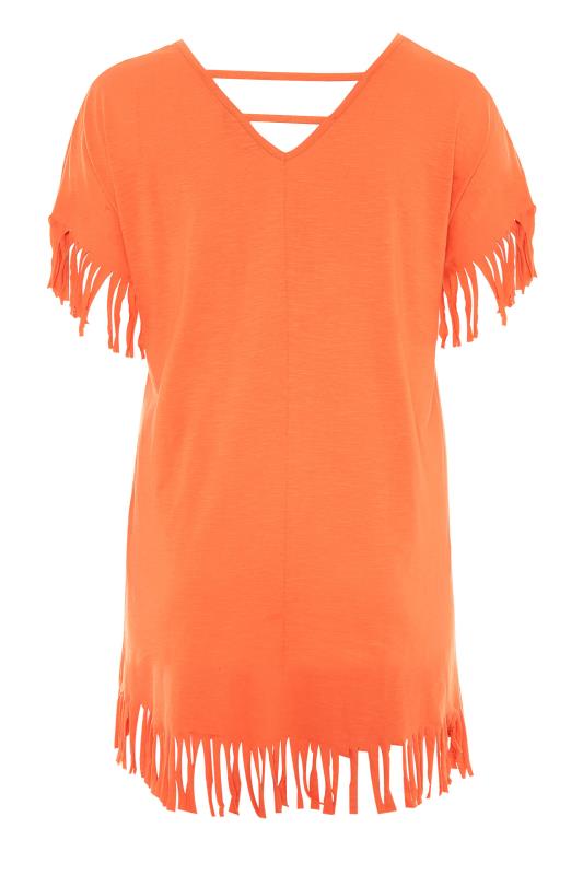 Curve Orange 'Weekend Mood' Slogan Fringe T-Shirt 7