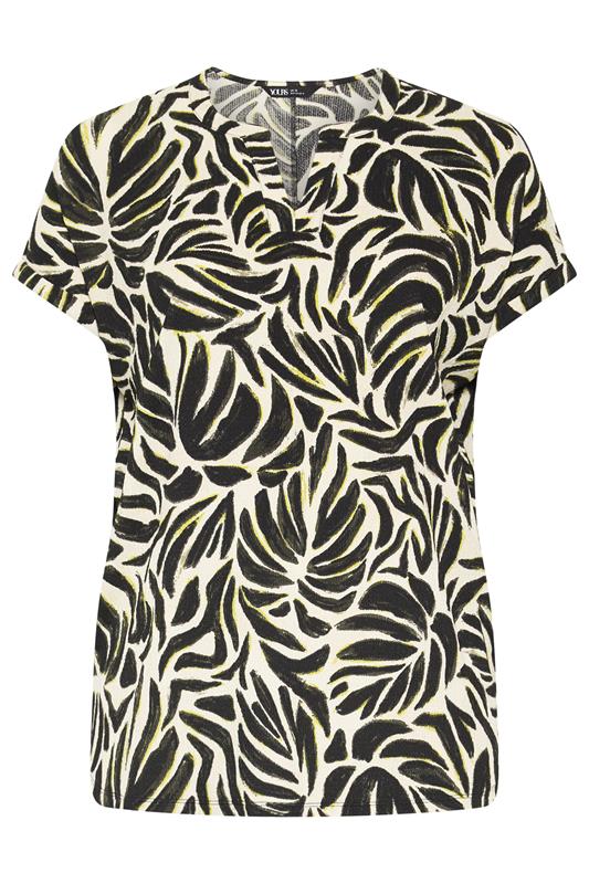 YOURS Plus Size Natural Brown Textured Abstract Tropic Notch Neck Top | Yours Clothing 5