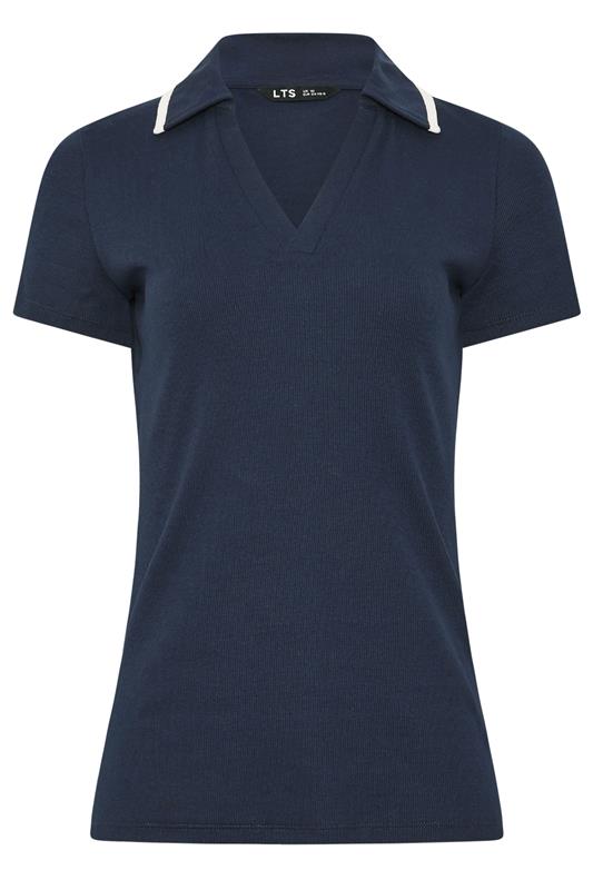 LTS Tall Women's Navy Blue Contrast Collar Polo Top | Long Tall Sally 5