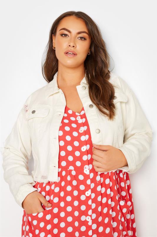 Plus Size  YOURS Curve White Cropped Distressed Denim Jacket