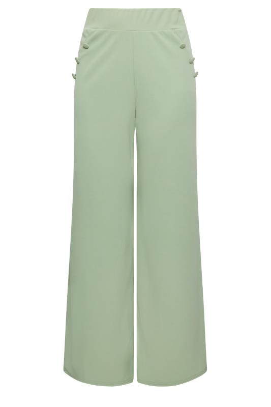 YOURS LONDON Plus Size Green Button Stretch Scuba Crepe Wide Leg Trousers | Yours Clothing 4