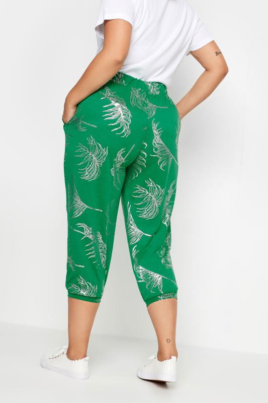 YOURS Plus Size Green Leaf Print Cropped Harem Joggers | Yours Clothing 3