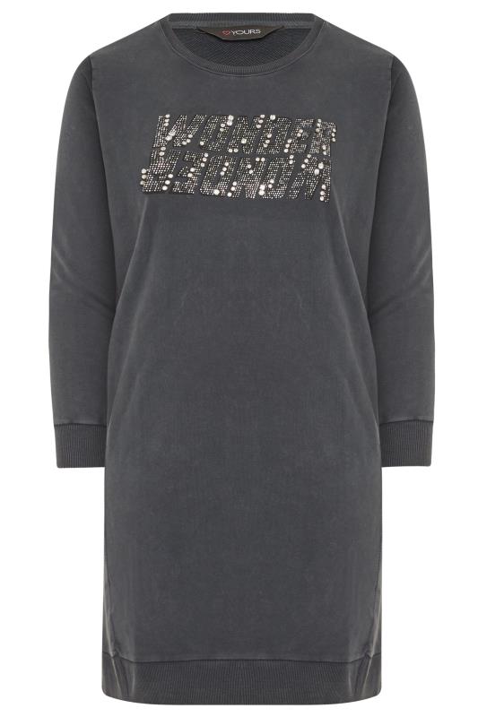 Grey Washed Sequin Diamante 'Wonder' Slogan Sweatshirt Dress_F.jpg