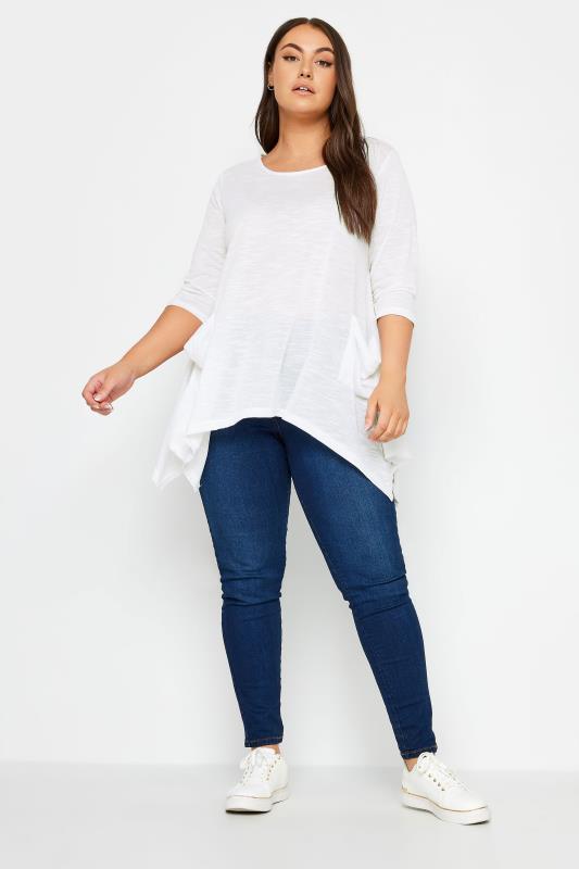 YOURS Plus Size White Hanky Hem Pocket Top | Yours Clothing 2